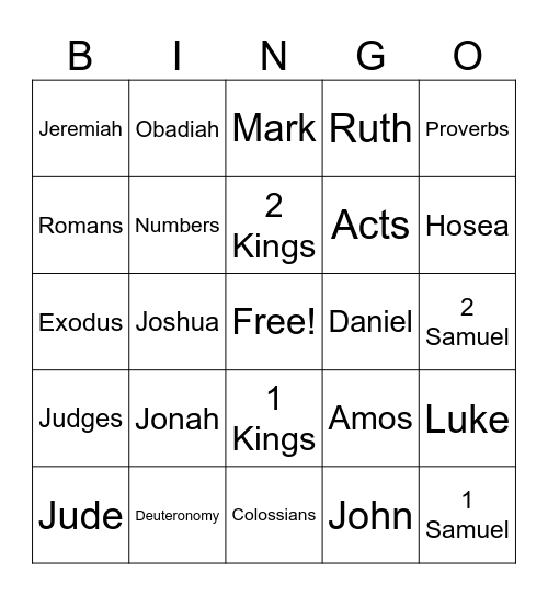 Bible Books Bingo Card