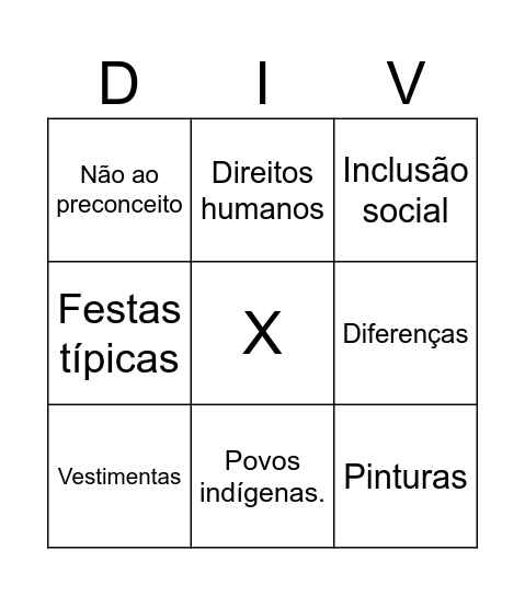 Diversidade Cultural Bingo Card