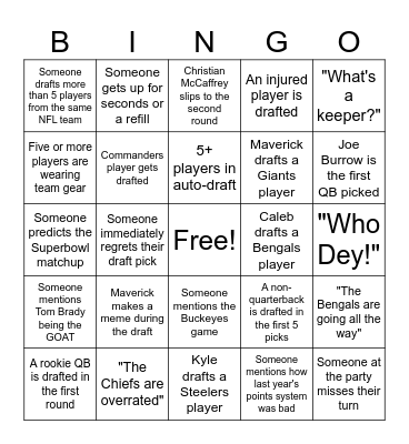 Fantasy Football Bingo 2023 Bingo Card