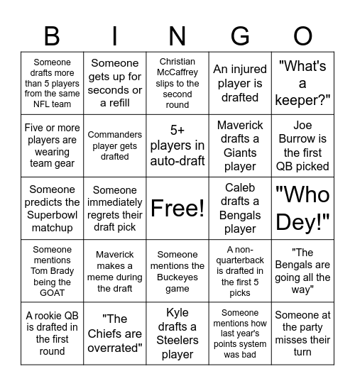 Fantasy Football Bingo 2023 Bingo Card