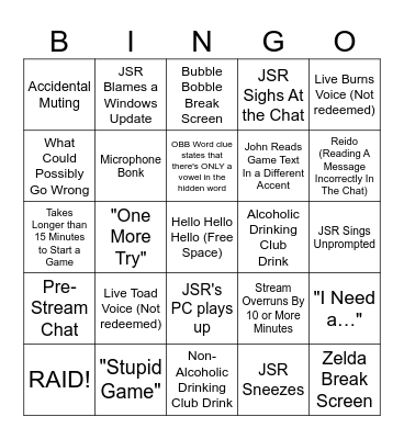 JSR Bingo Card