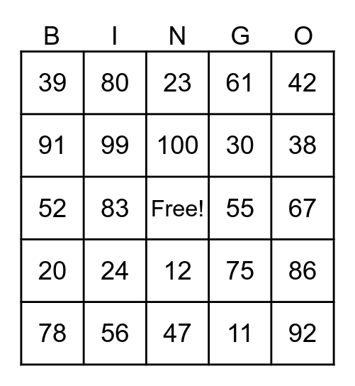 IDENTIFY NUMBERS Bingo Card