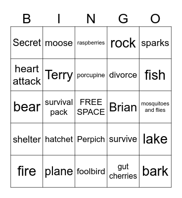 Hatchet up to Chapter 14 Bingo Card