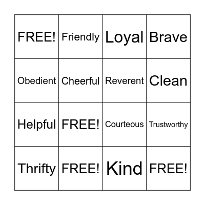 Scout Laws Bingo Card