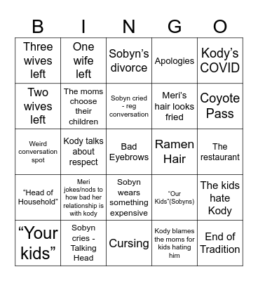 Sister Wives Bingo Card