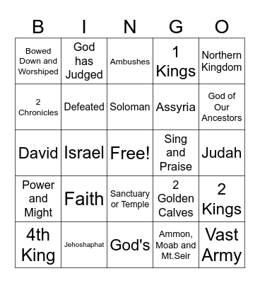 King Jehosaphat Bingo Card