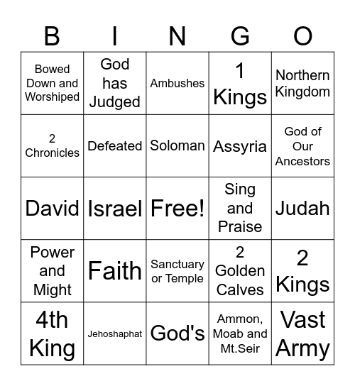 King Jehosaphat Bingo Card