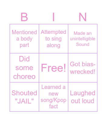KPOP NIGHT #2 BINGO Card