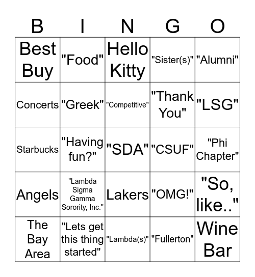 Lambda Bingo Card