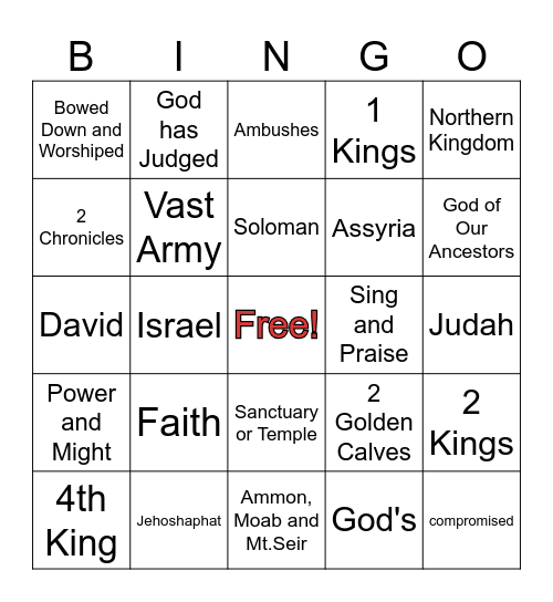 King Jehosaphat Bingo Card