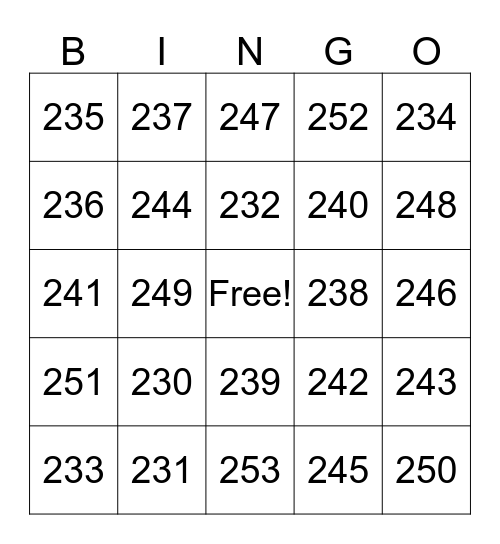 230-253 Crazy Bingo Card