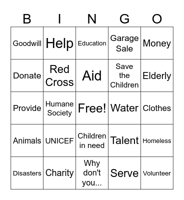Helping Hands Bingo Card