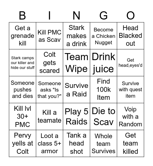 Tarkov Bingo 1 Bingo Card