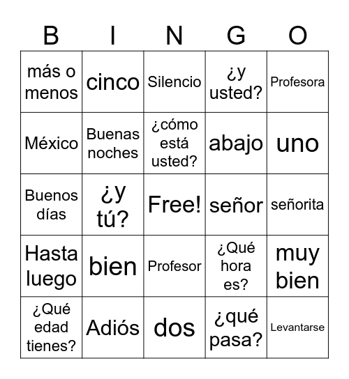 Saludos Bingo Card