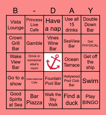 FAMILY AND FRIENDS CRUISE 2023 Bingo Card