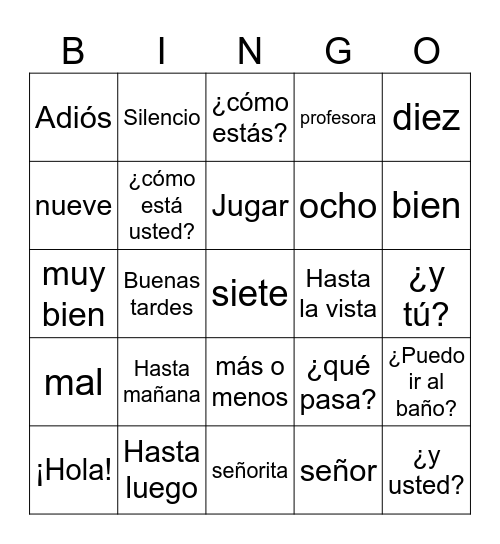 Saludos Bingo Card