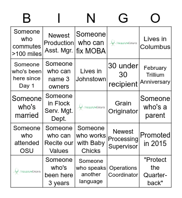 Trillium Farms Bingo Card