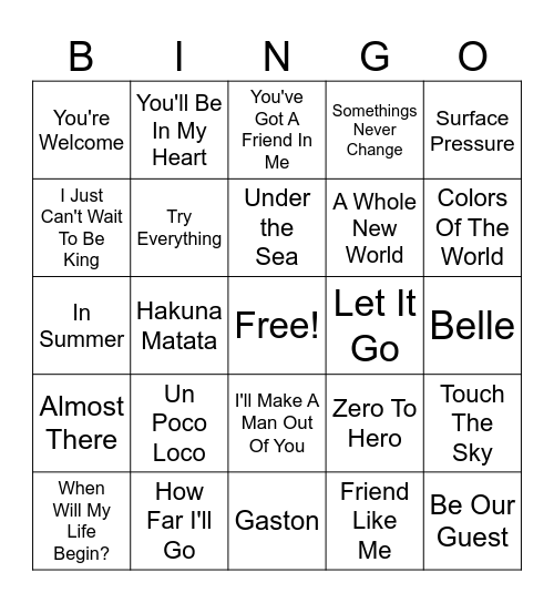 SINGO Bingo Card