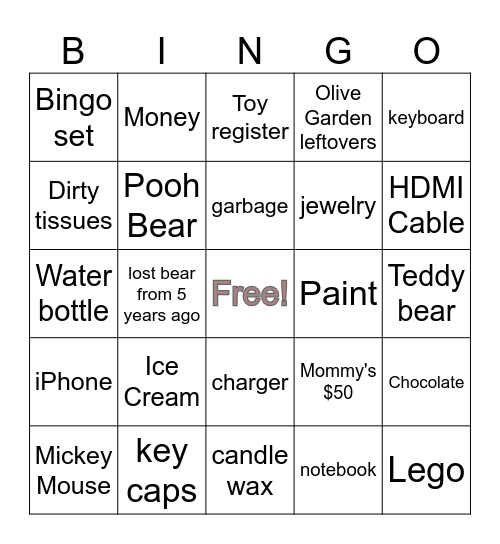 Whats in a toy box? Bingo Card