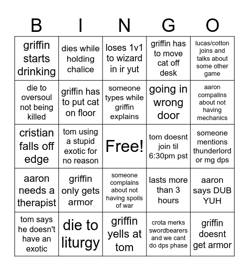 crotas finish Bingo Card