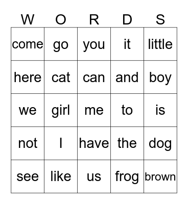 I can read English  Bingo Card