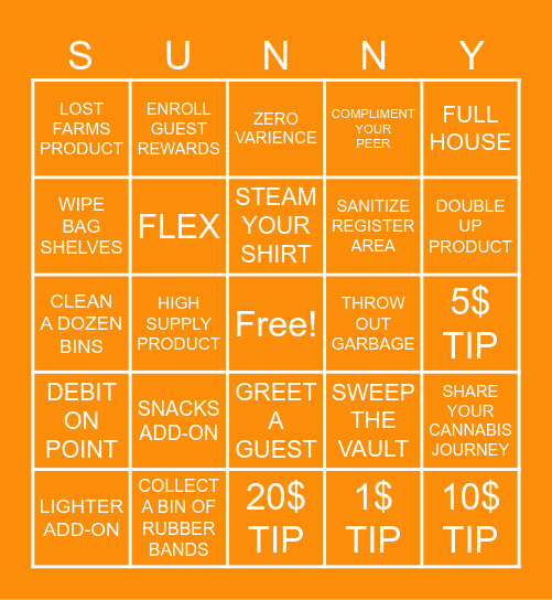 SUNNY Bingo Card