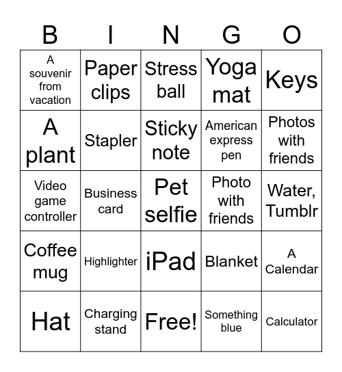 What’s At Your Desk Bingo Card