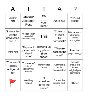 AITA Bingo Card