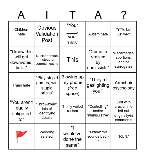 AITA Bingo Card