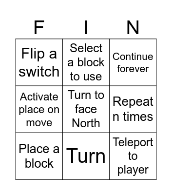 Minecraft Agent Code Bingo Card