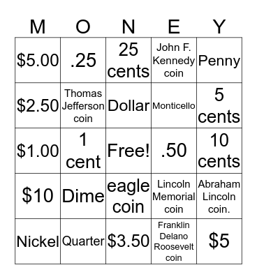 MONEY BINGO Card