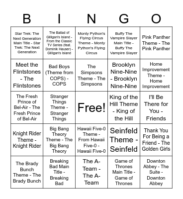 Jukebox Bingo: Movie & TV Soundtracks Bingo Card