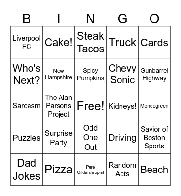 Giffy Party Bingo Card