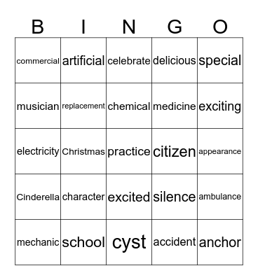 Different Sounds for c Bingo Card