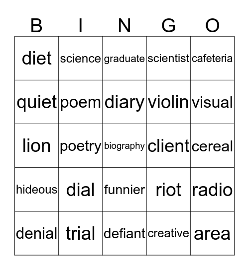 Vowel Split Bingo Card