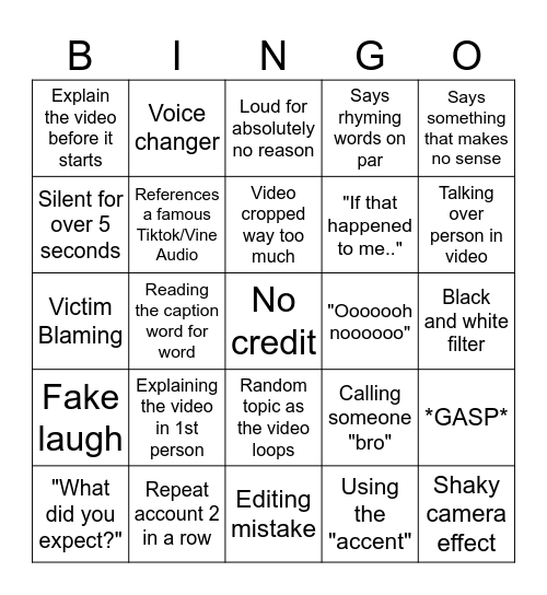 SSSniperWolf Bingo Card