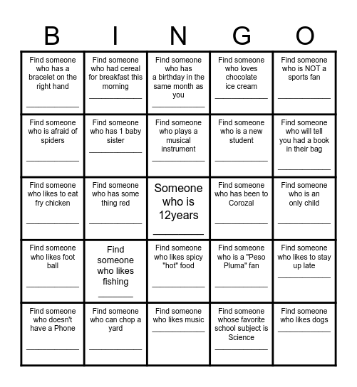 Find a Friend Bingo Card