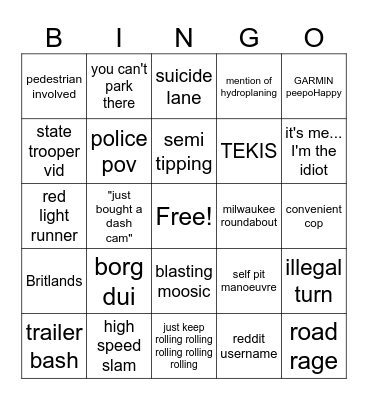 Car Crash Compilation Bingo Card