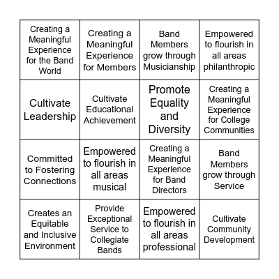 Vision and Mission Bingo Card