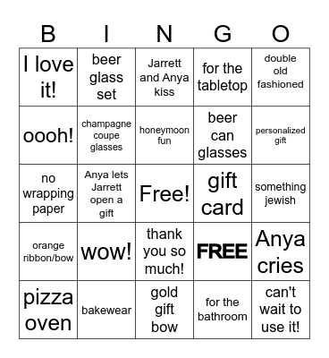 Bridal shower gift bingo Card