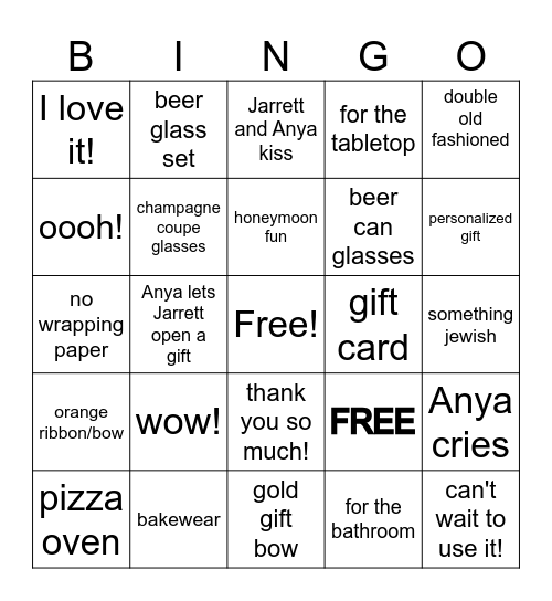 Bridal shower gift bingo Card