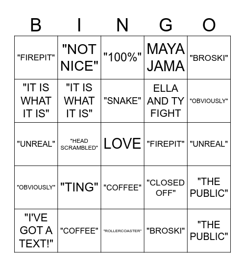 LOVE ISLAND BINGO Card