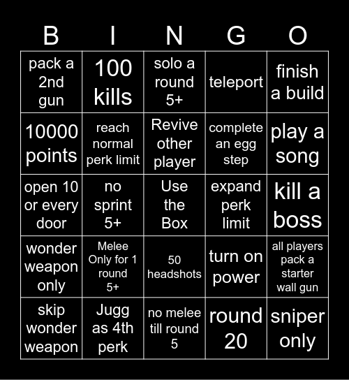 any zombies bigno Bingo Card