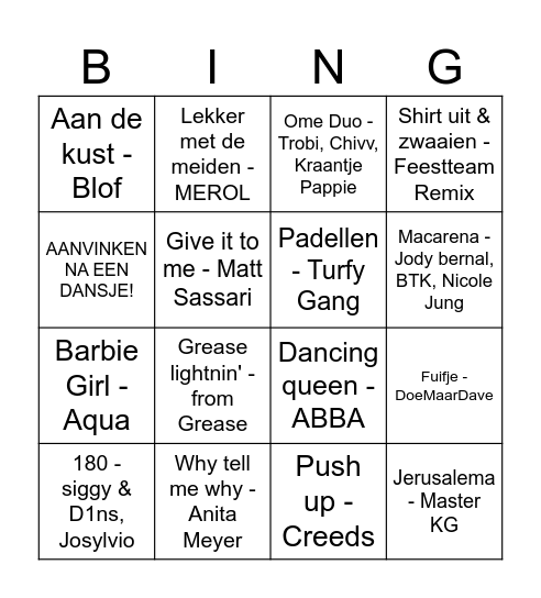 MUZIEKBINGO Card