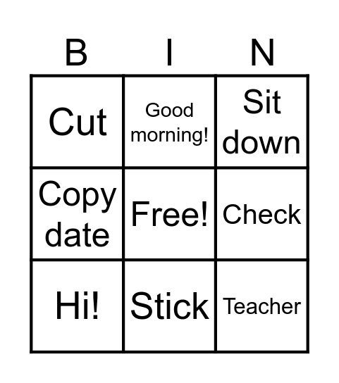 Classroom Language Bingo Card