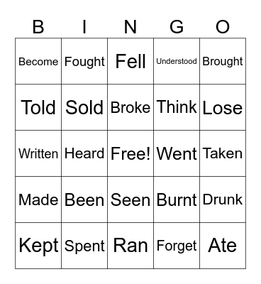 Irregular Verbs Bingo Card