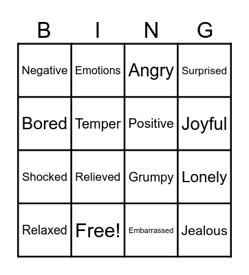 Feelings and Emotions Bingo Card