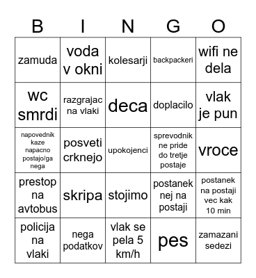 slovenske zeleznice Bingo Card