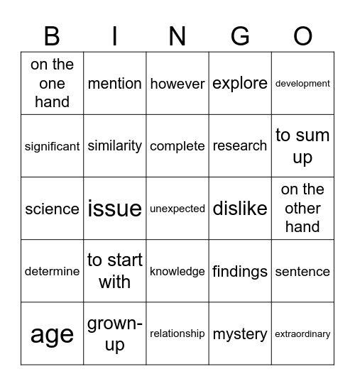 Untitled bingo card