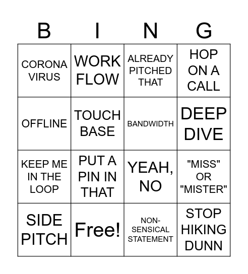 BULLSHIT BINGO Card